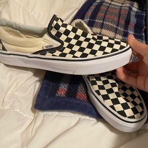 Checker board slip on vans